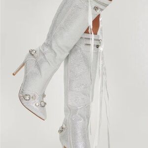 Fashion Nova Silver Heeled Boots